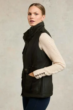 Discount Alma Wax Gilet (Dark Olive) Women Gilets