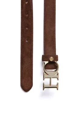 New Atelier Slim Logo Belt (Chocolate Suede) Women Belts|Belts