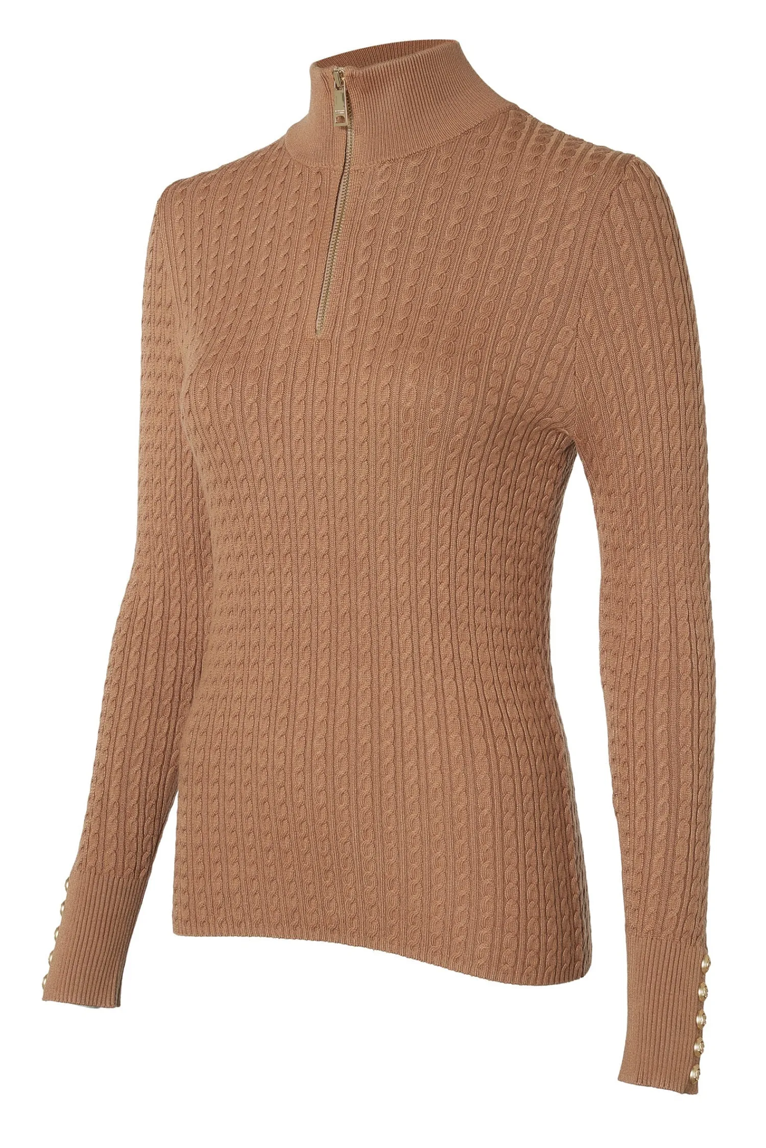 New Ava Quarter Zip Knit (Dark Camel Marl) Women Knitwear