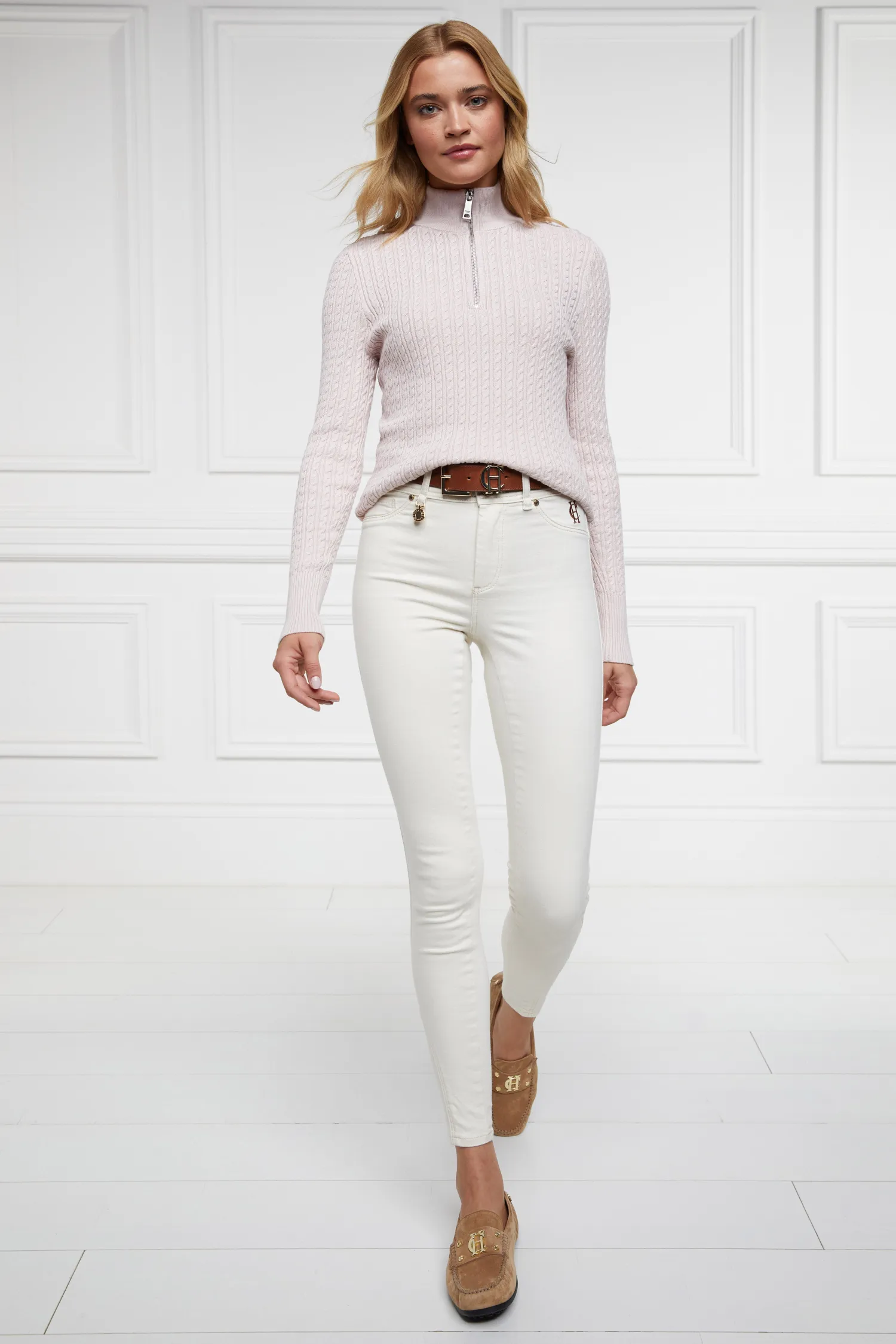 Clearance Ava Quarter Zip Knit (Soft Pink) Women Knitwear