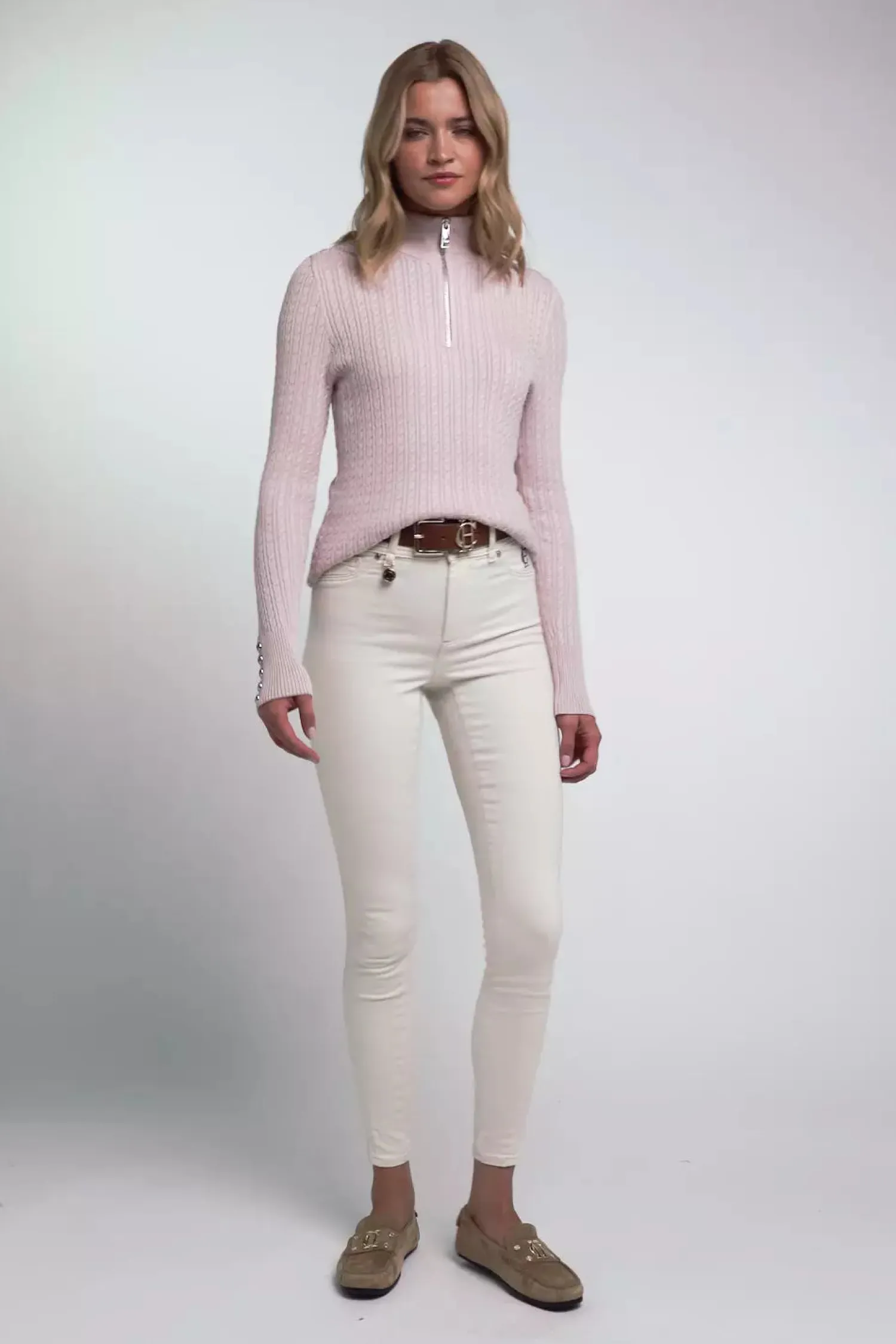 Clearance Ava Quarter Zip Knit (Soft Pink) Women Knitwear