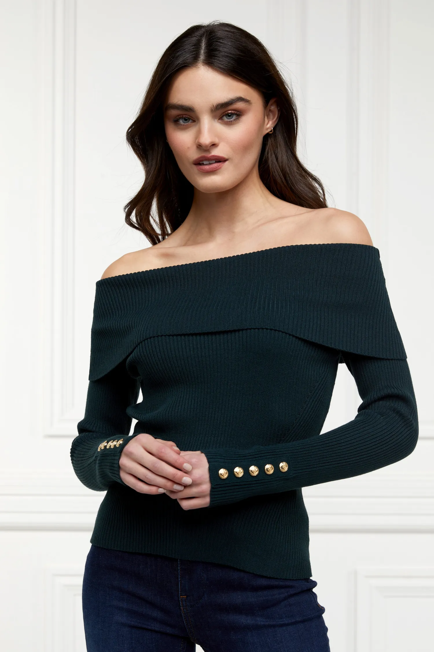 Clearance Bardot Knit (Deep Emerald) Women Tops|Knitwear