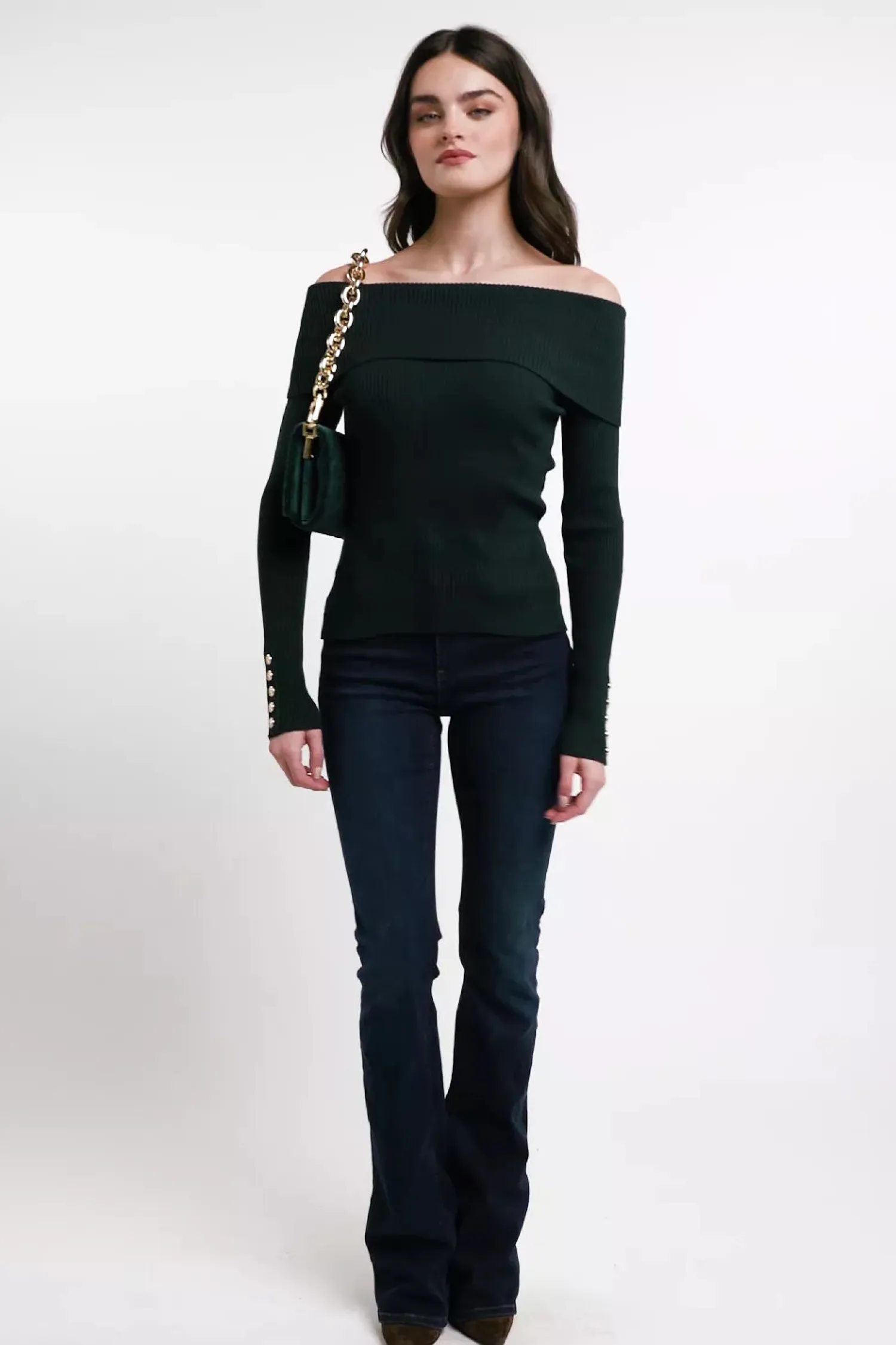 Clearance Bardot Knit (Deep Emerald) Women Tops|Knitwear