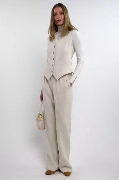 New Belgravia Wide Leg Trouser (Natural Linen) Women Trousers|Tailoring