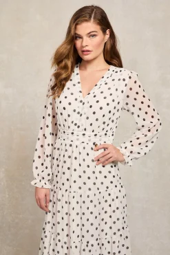 Discount Bella Tiered Maxi Dress (White Black Polka Dot) Women Dresses