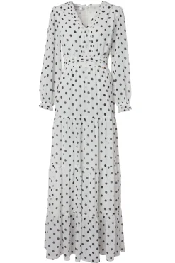 Discount Bella Tiered Maxi Dress (White Black Polka Dot) Women Dresses