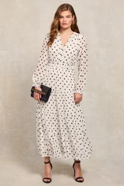 Discount Bella Tiered Maxi Dress (White Black Polka Dot) Women Dresses