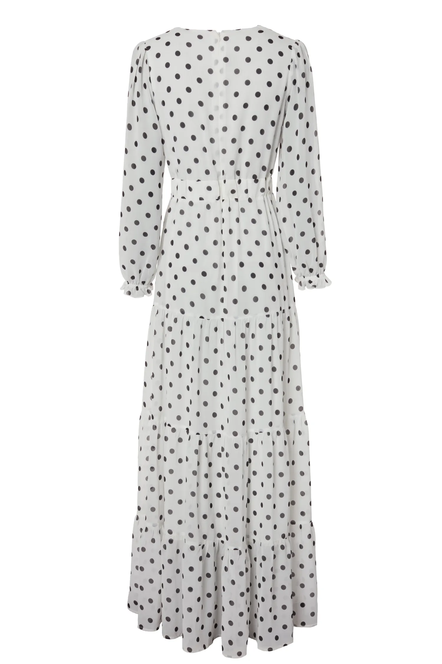 Discount Bella Tiered Maxi Dress (White Black Polka Dot) Women Dresses