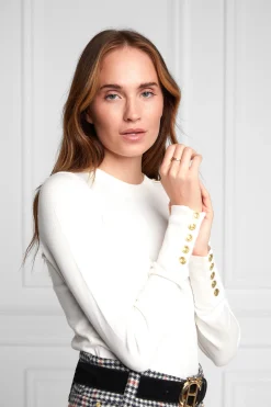 New Buttoned Knit Crew Neck Women Knitwear