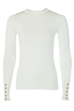 New Buttoned Knit Crew Neck Women Knitwear