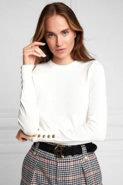 New Buttoned Knit Crew Neck Women Knitwear