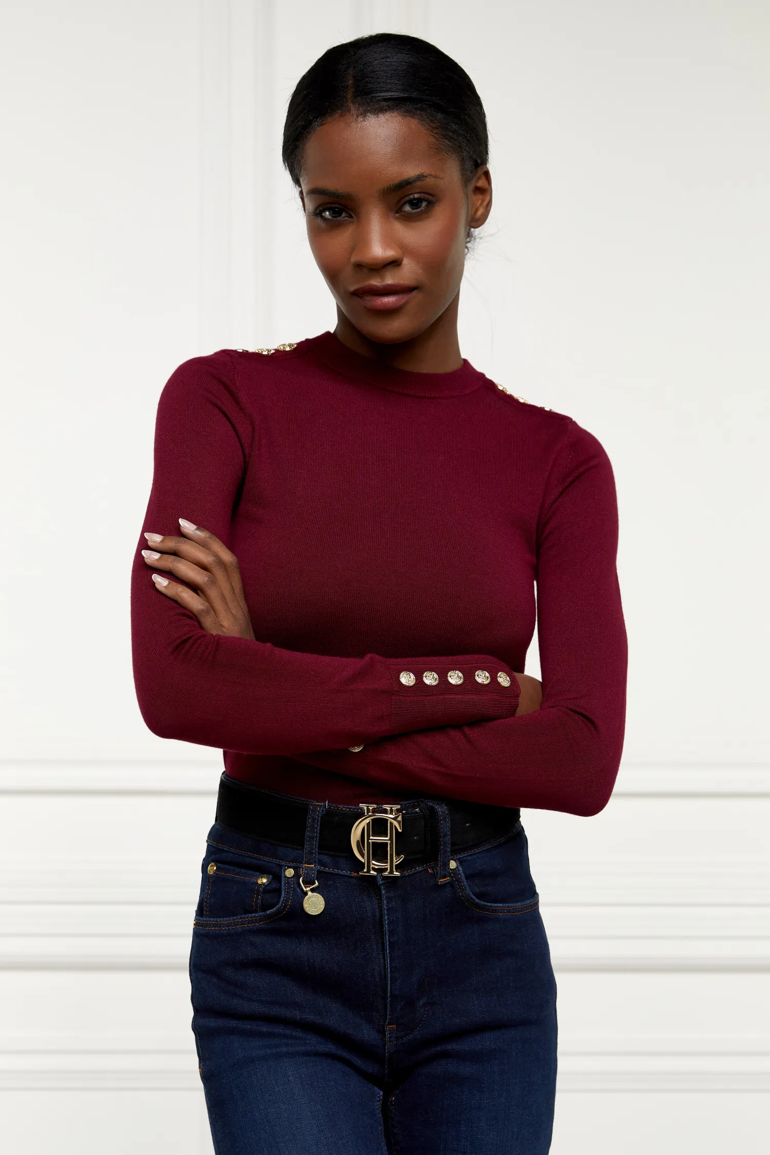 Hot Buttoned Knit Crew Neck Women Knitwear