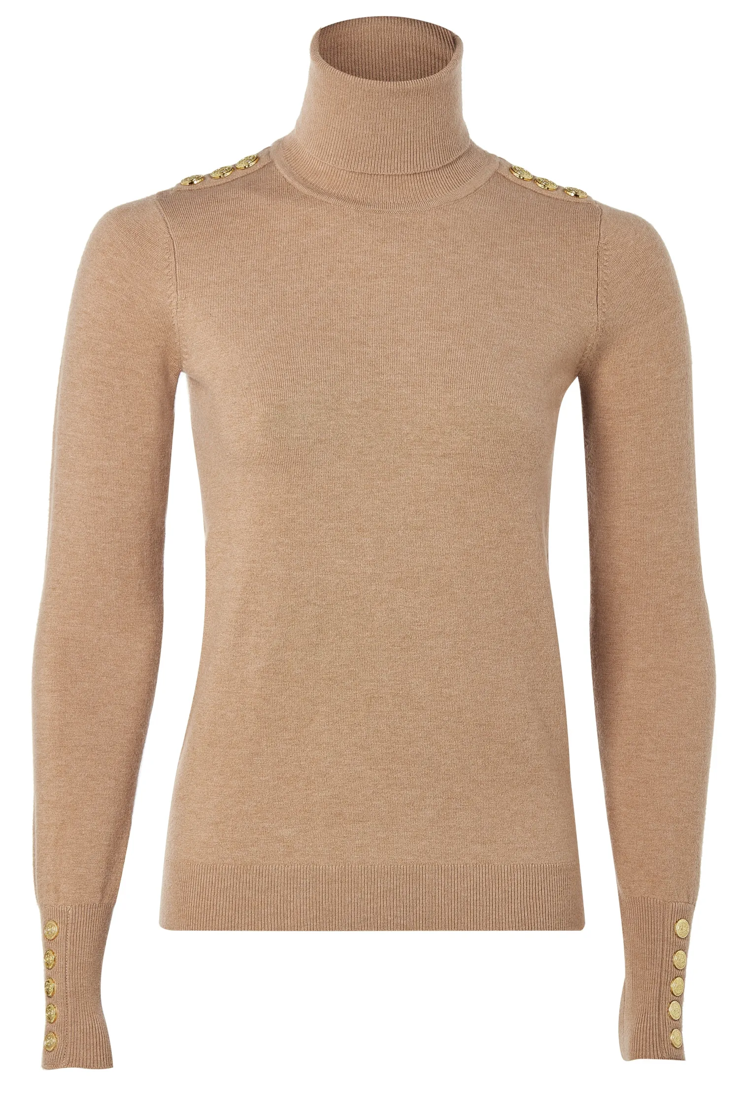 Best Buttoned Knit Roll Neck (Dark Camel) Women Knitwear