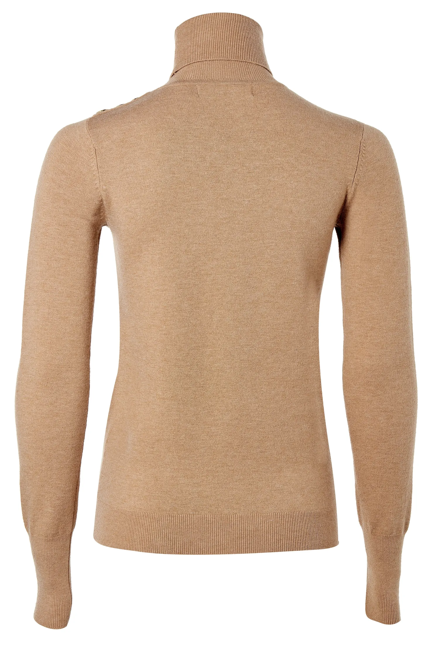 Best Buttoned Knit Roll Neck (Dark Camel) Women Knitwear