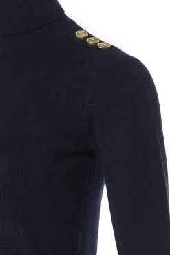 Clearance Buttoned Knit Roll Neck (Ink Navy) Women Knitwear