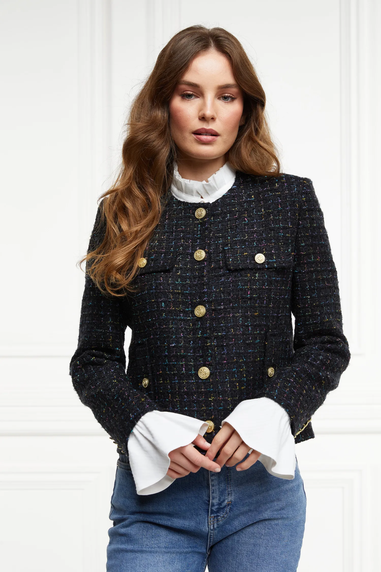 Fashion Chelsea Jacket (Black Rainbow Sparkle Tweed) Women Jackets|Tailoring