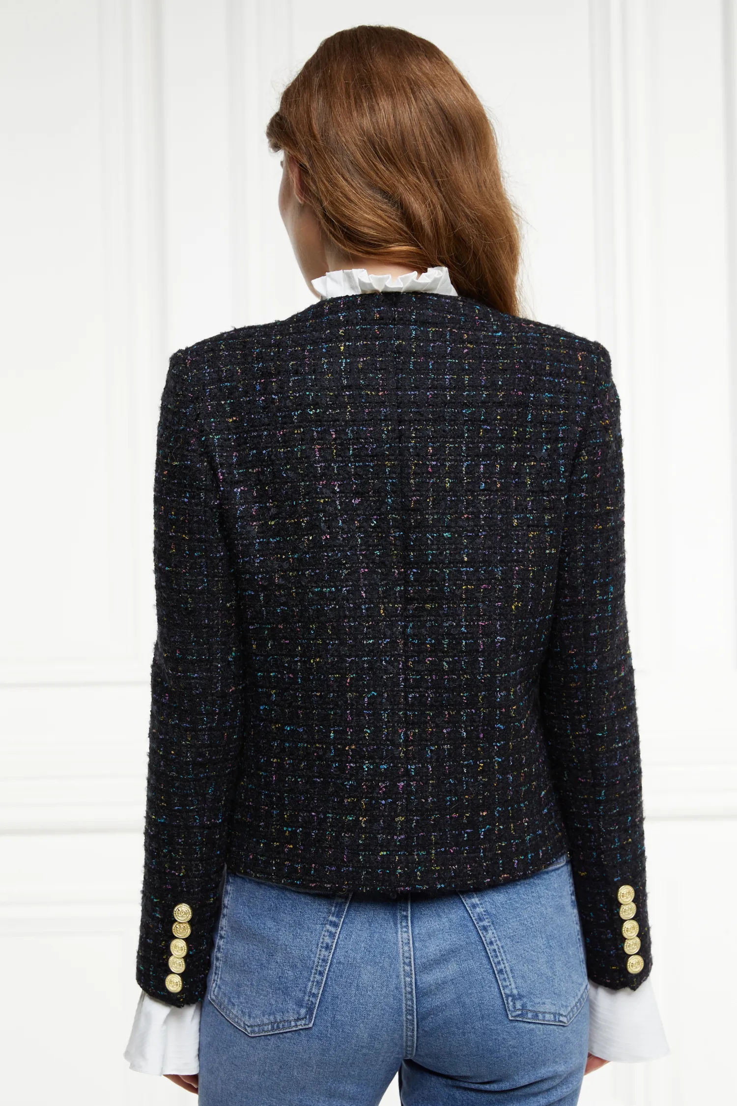 Fashion Chelsea Jacket (Black Rainbow Sparkle Tweed) Women Jackets|Tailoring