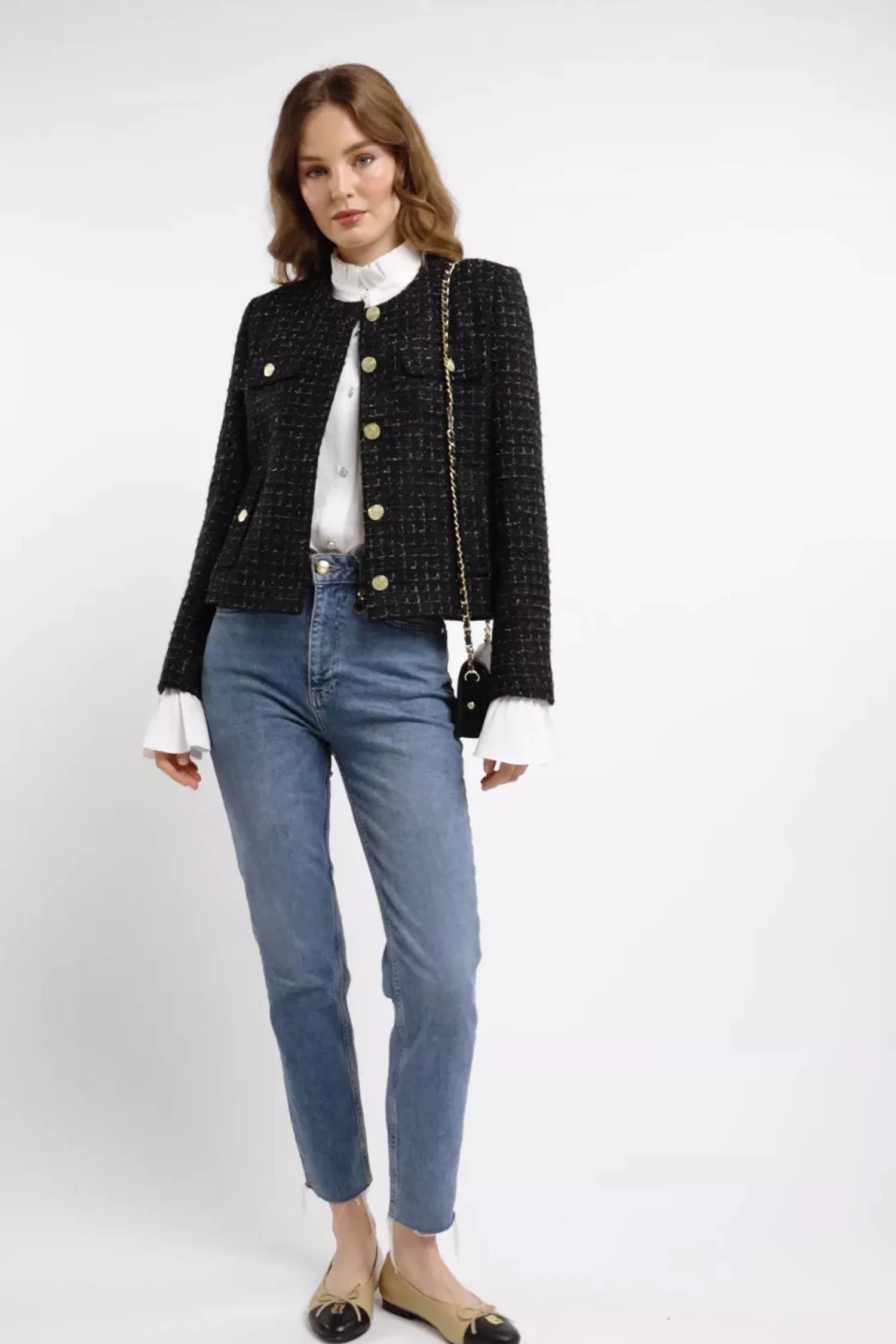 Fashion Chelsea Jacket (Black Rainbow Sparkle Tweed) Women Jackets|Tailoring