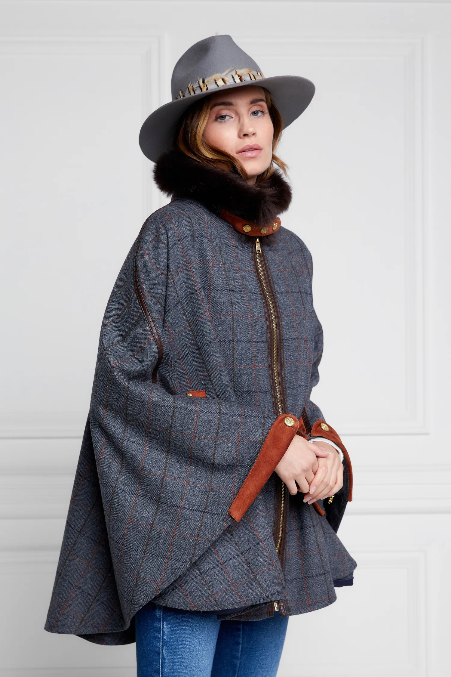 Fashion Chiltern Cape (Mid Blue Check) Women Capes|Tailoring