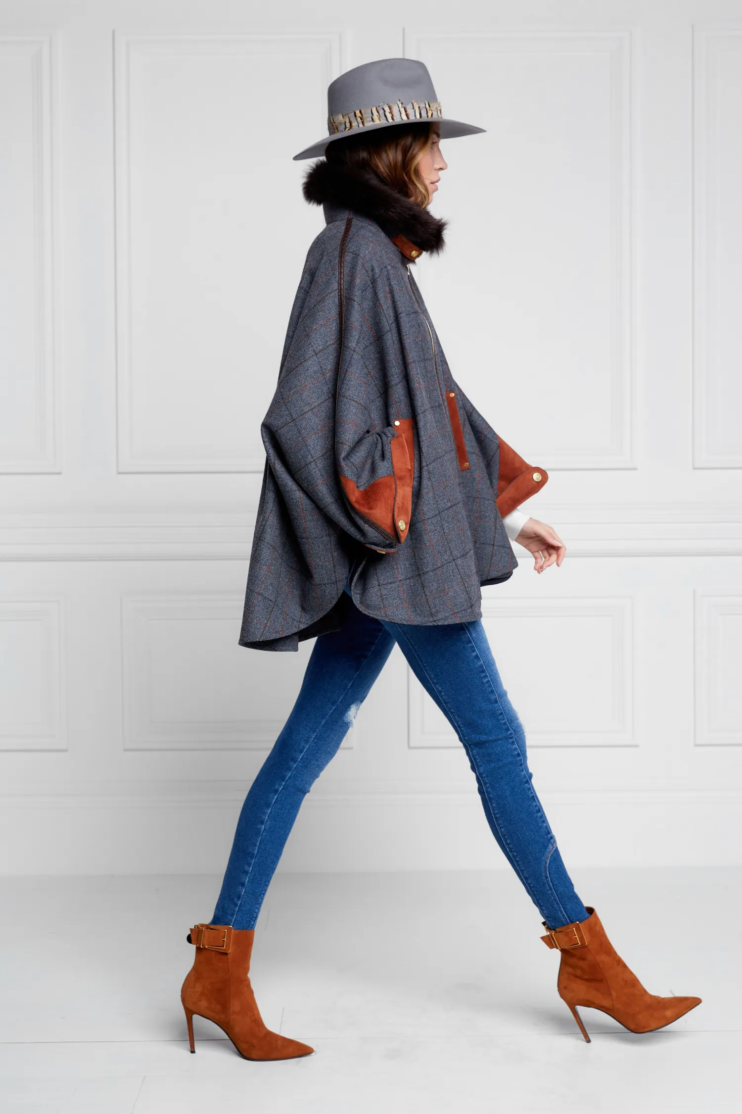 Fashion Chiltern Cape (Mid Blue Check) Women Capes|Tailoring