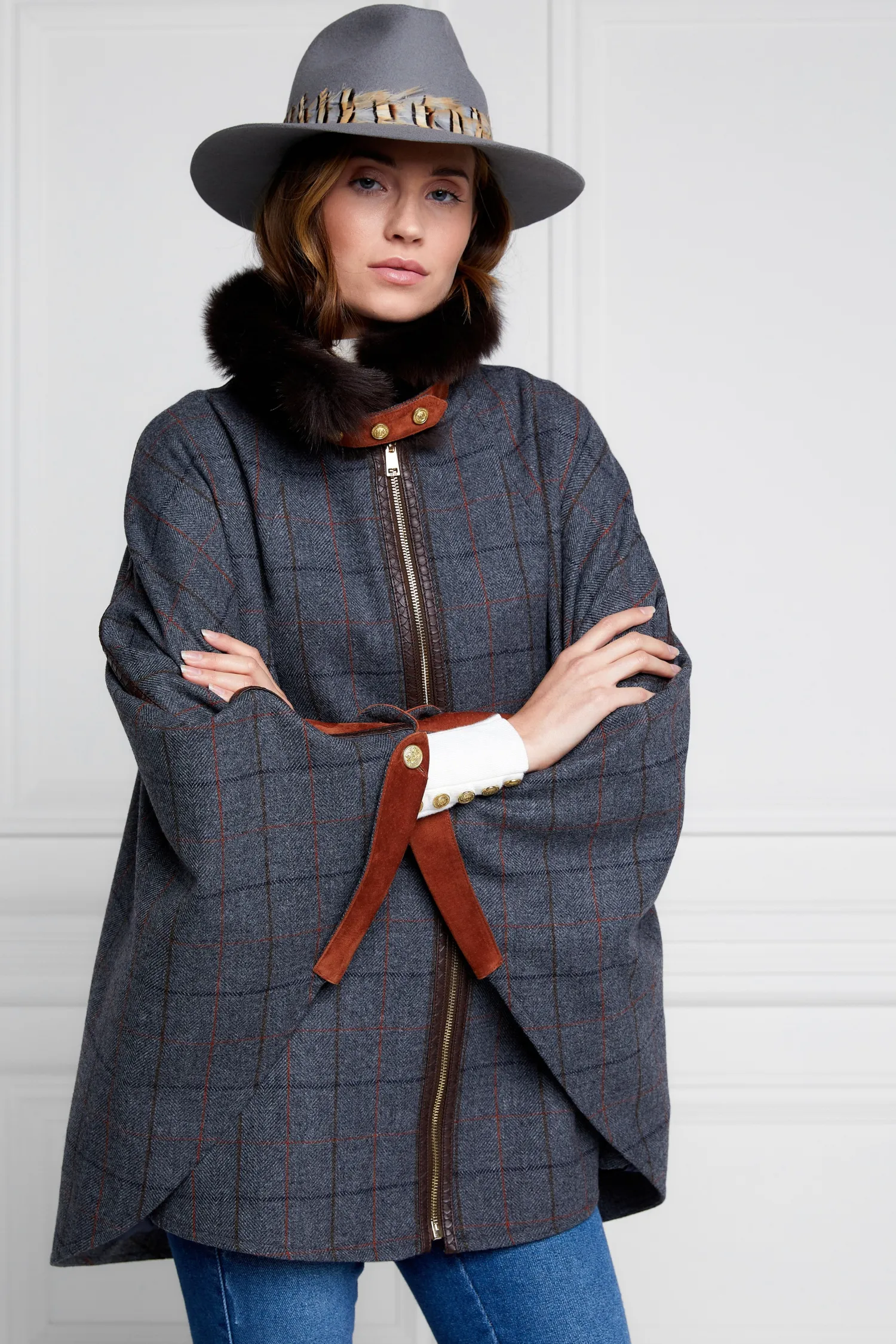 Fashion Chiltern Cape (Mid Blue Check) Women Capes|Tailoring