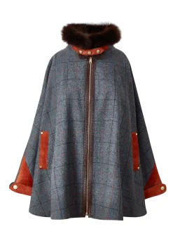 Fashion Chiltern Cape (Mid Blue Check) Women Capes|Tailoring