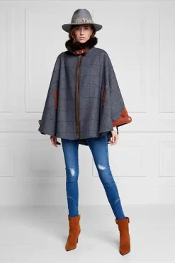 Fashion Chiltern Cape (Mid Blue Check) Women Capes|Tailoring