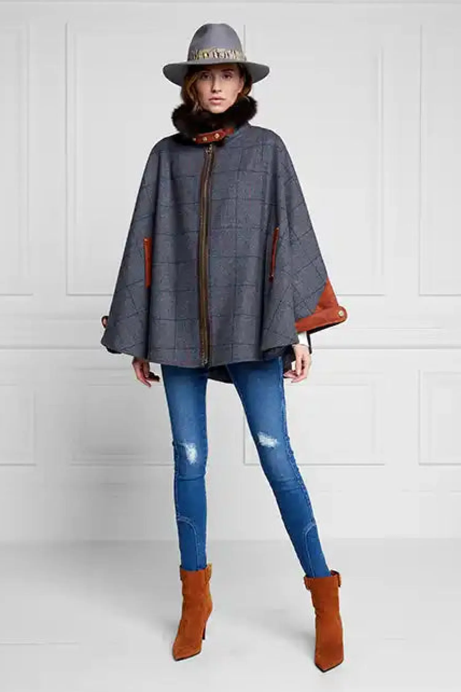 Fashion Chiltern Cape (Mid Blue Check) Women Capes|Tailoring