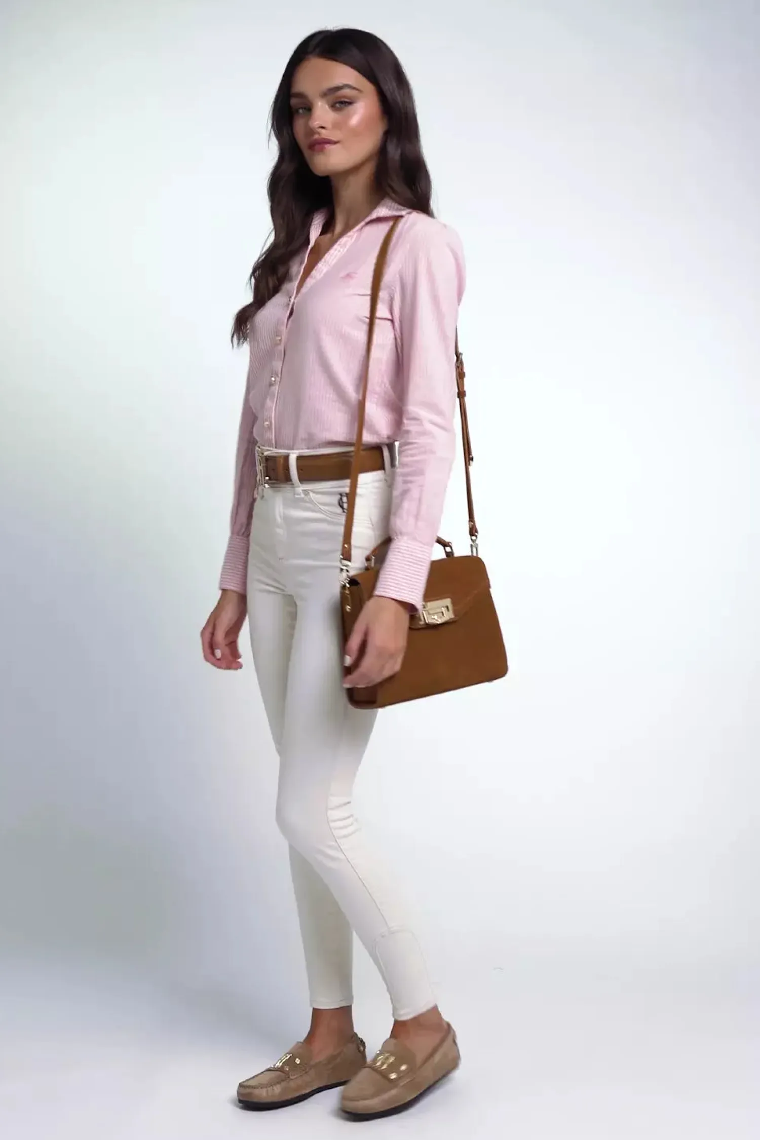 Fashion Classic V-Neck Blouse (Pink Stripe) Women Shirts & Blouses