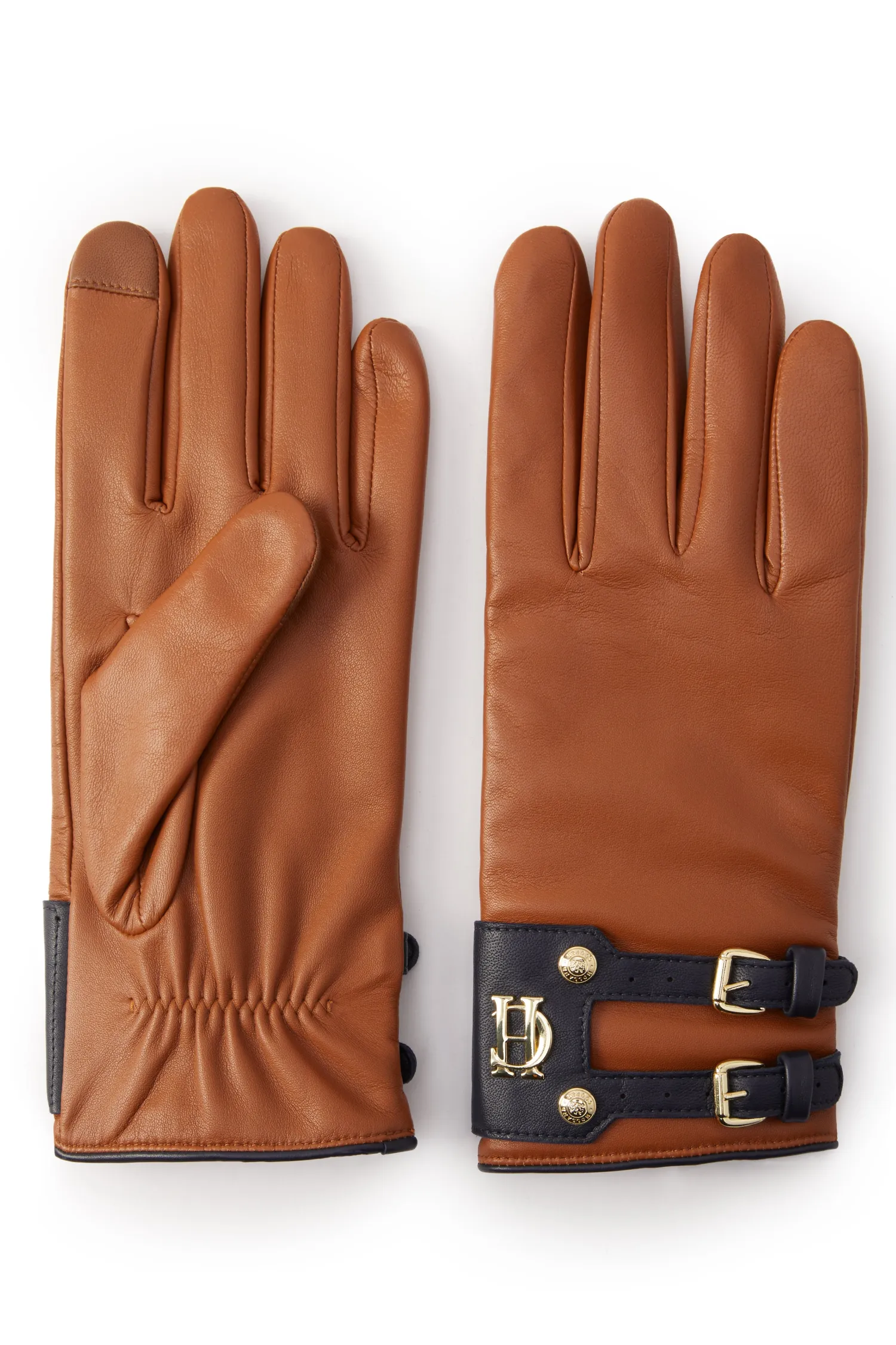 Fashion Contrast Leather Gloves (Tan Ink Navy) Women Gloves|Gloves