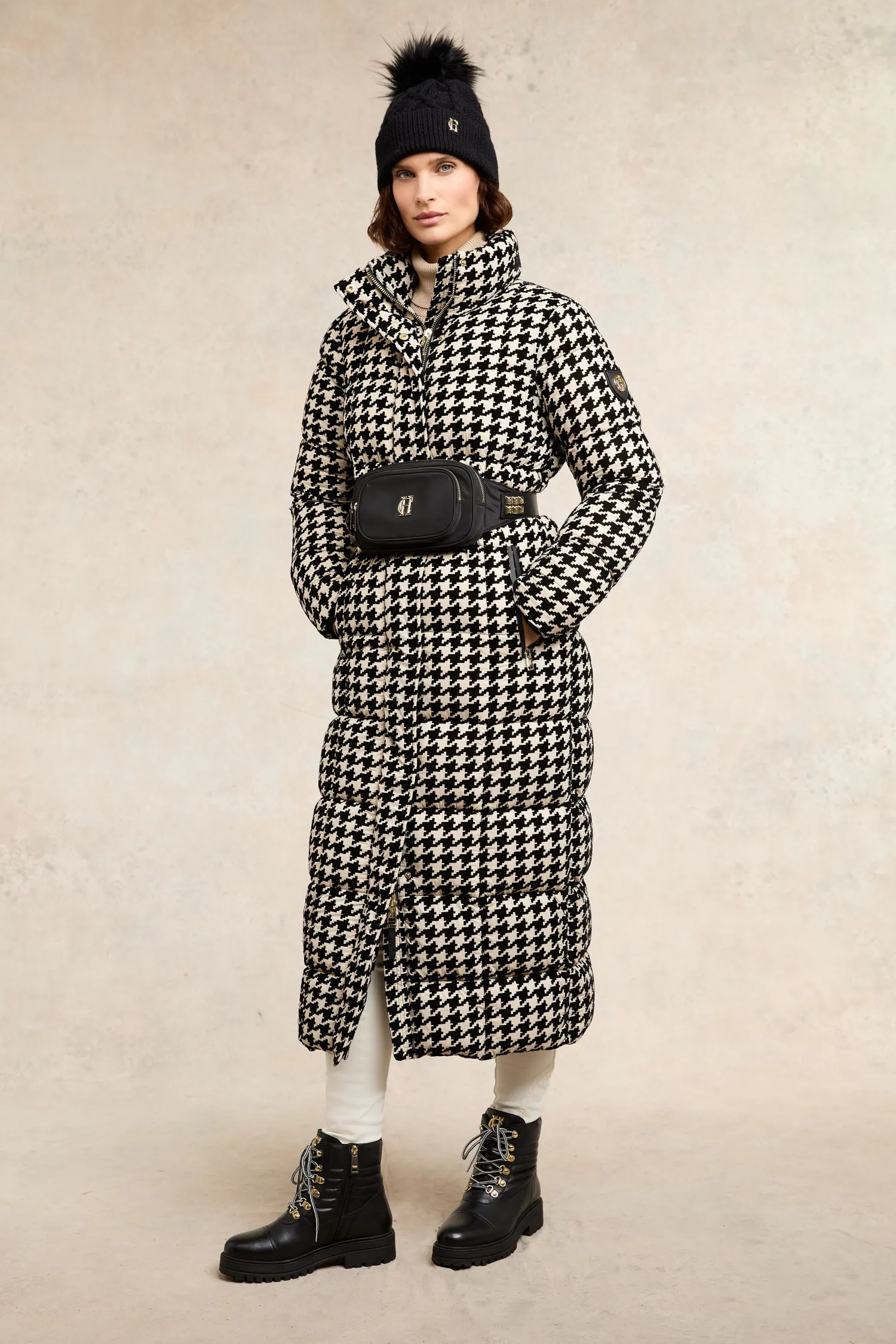 Fashion Crawford Longline Coat (Ecru Houndstooth) Women Coats