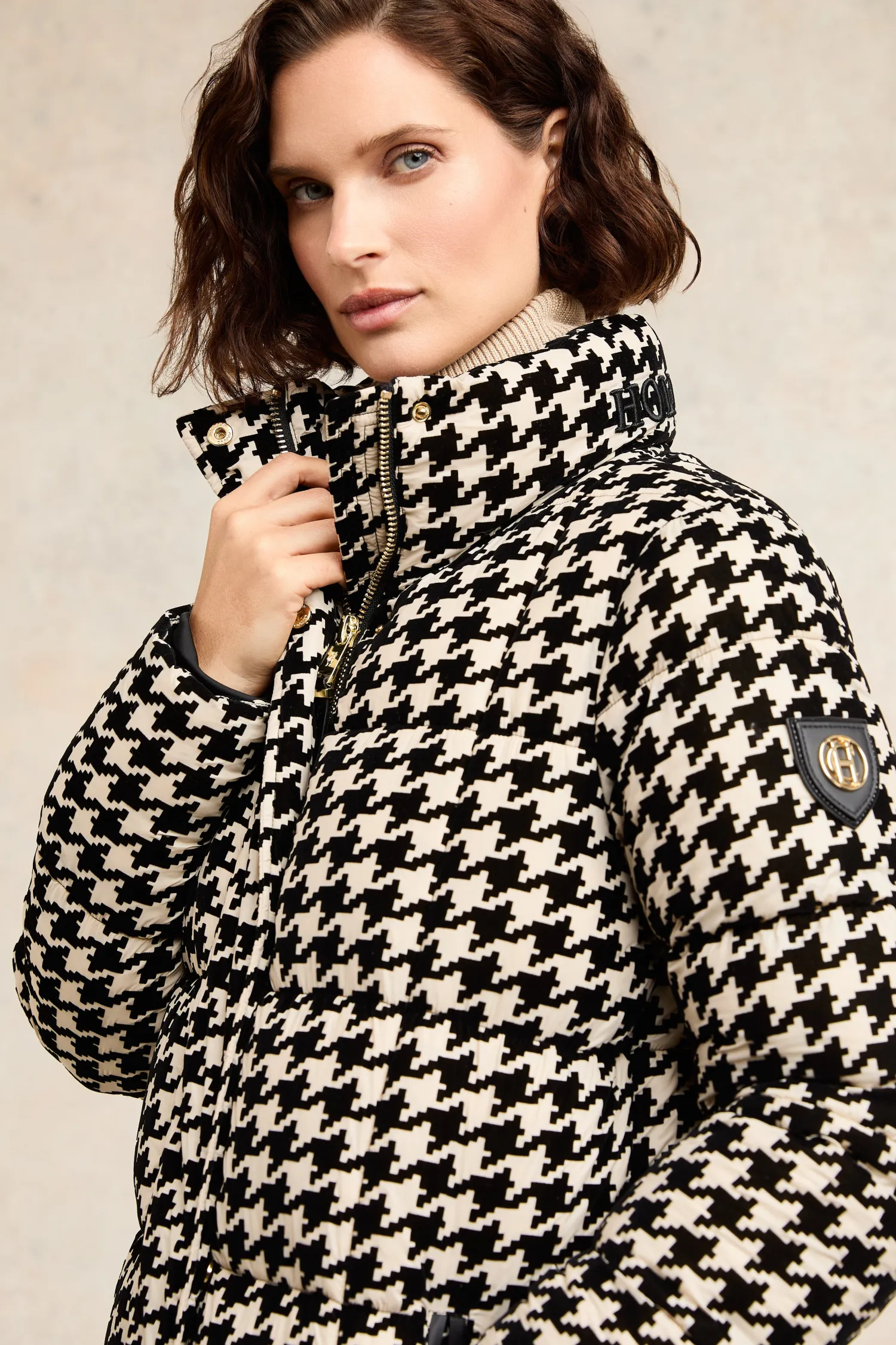 Fashion Crawford Longline Coat (Ecru Houndstooth) Women Coats