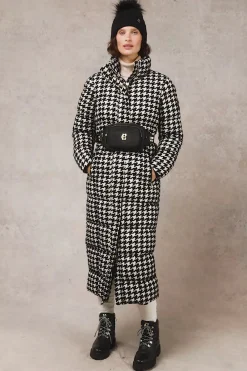 Fashion Crawford Longline Coat (Ecru Houndstooth) Women Coats