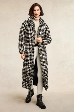 Fashion Crawford Longline Coat (Ecru Houndstooth) Women Coats