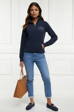Hot Crest Zip Henley (Ink Navy) Women Hoodies & Sweatshirts|Sweatshirts