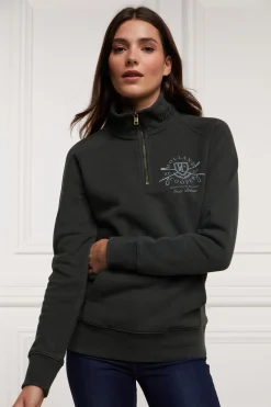 Sale Crest Zip Henley (Racing Green) Women Hoodies & Sweatshirts|Sweatshirts