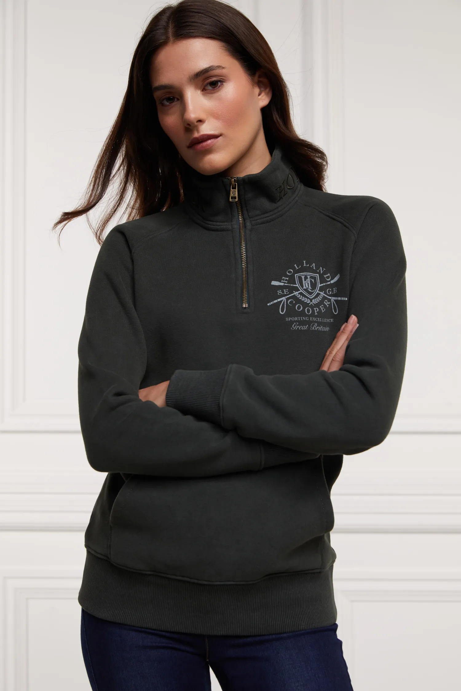 Sale Crest Zip Henley (Racing Green) Women Hoodies & Sweatshirts|Sweatshirts