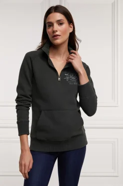 Sale Crest Zip Henley (Racing Green) Women Hoodies & Sweatshirts|Sweatshirts