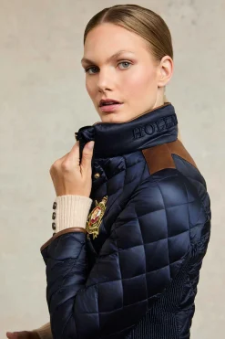 Fashion Diamond Quilt Classic Jacket (Ink Navy) Women Jackets