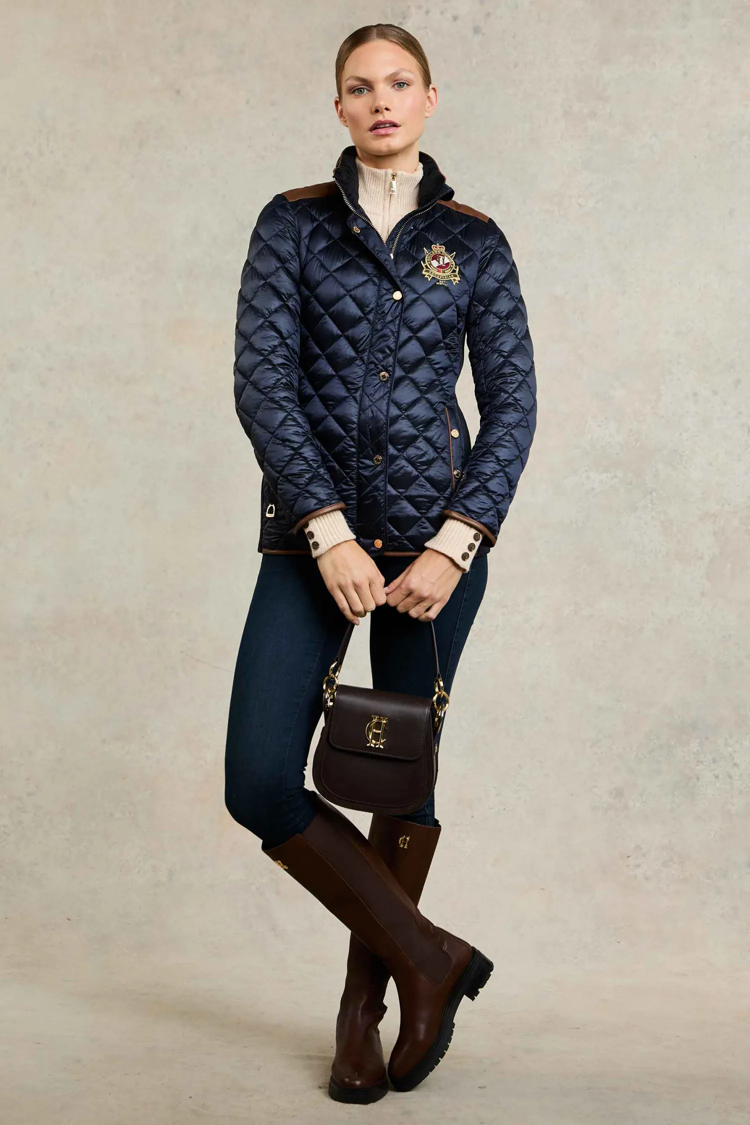 Fashion Diamond Quilt Classic Jacket (Ink Navy) Women Jackets