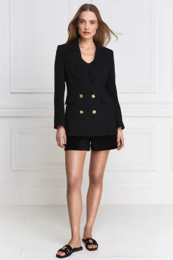 Fashion Double Breasted Blazer (Black Linen) Women Blazers|Tailoring
