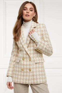 Online Double Breasted Blazer (Camel Houndstooth) Women Blazers|Tailoring