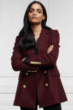 Sale Double Breasted Blazer (Deep Red Houndstooth) Women Blazers|Tailoring
