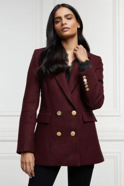 Sale Double Breasted Blazer (Deep Red Houndstooth) Women Blazers|Tailoring