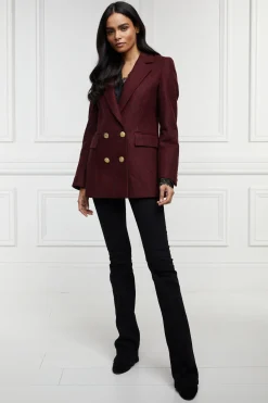 Sale Double Breasted Blazer (Deep Red Houndstooth) Women Blazers|Tailoring