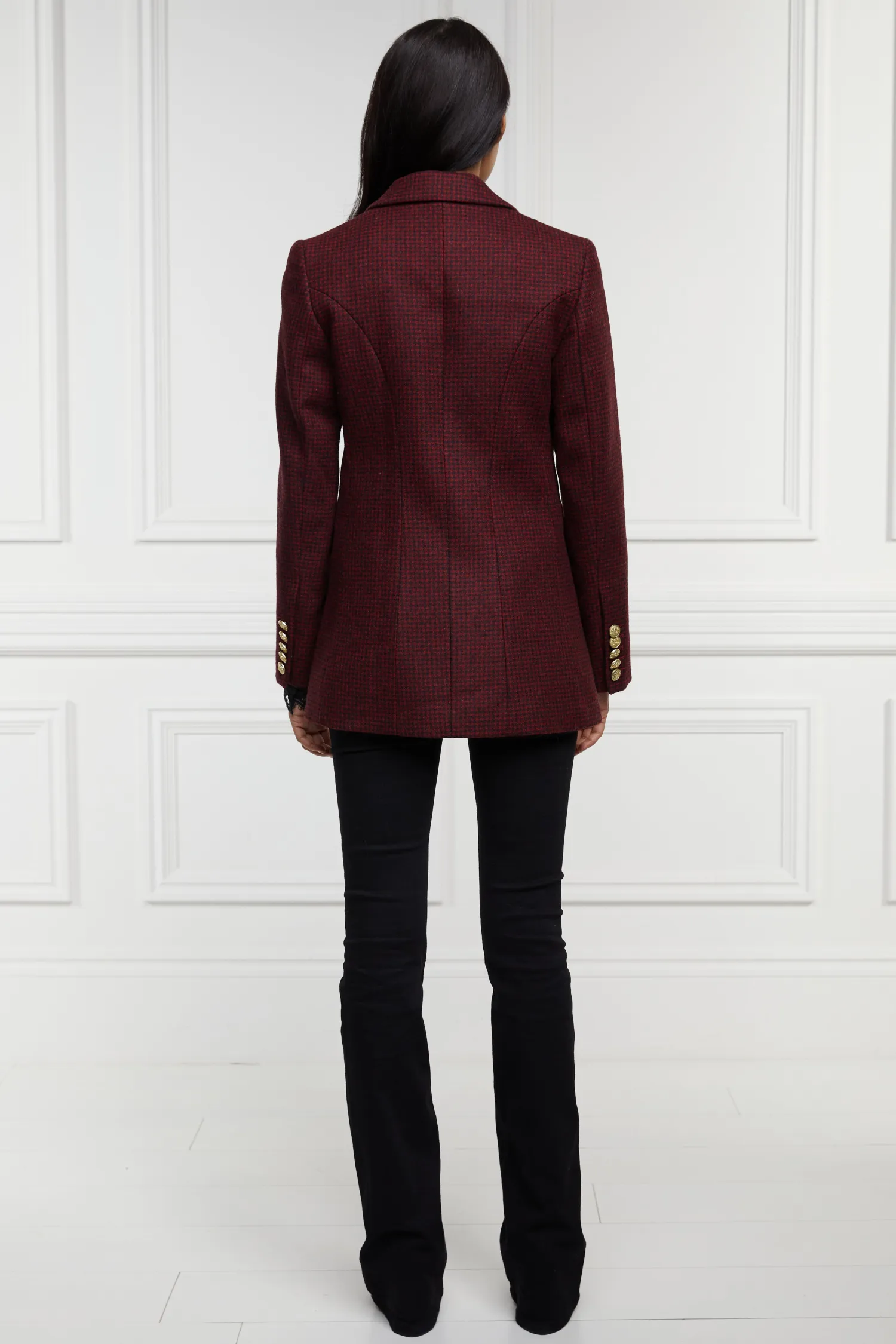 Sale Double Breasted Blazer (Deep Red Houndstooth) Women Blazers|Tailoring