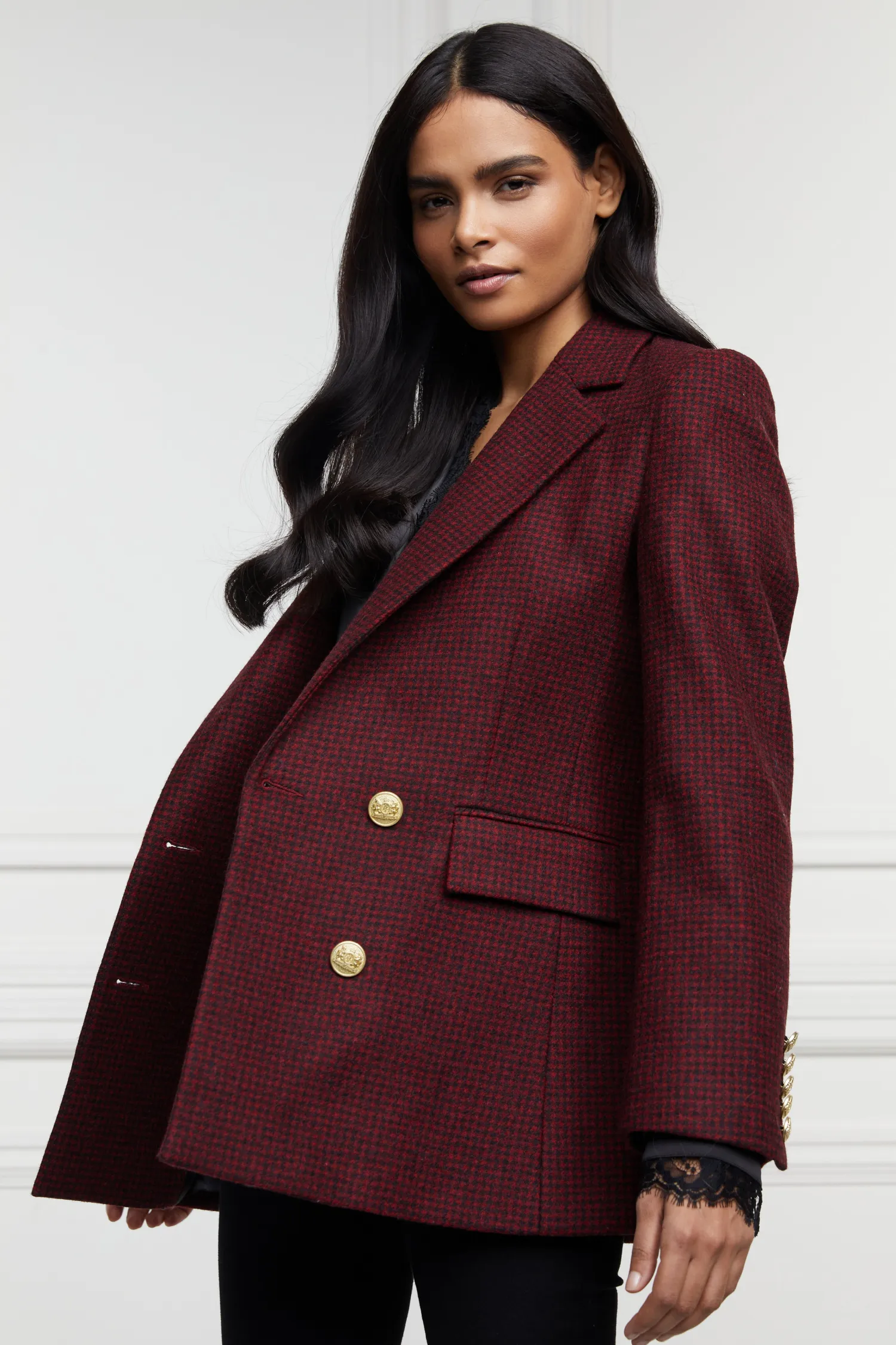 Sale Double Breasted Blazer (Deep Red Houndstooth) Women Blazers|Tailoring