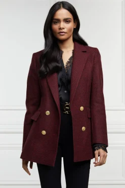Sale Double Breasted Blazer (Deep Red Houndstooth) Women Blazers|Tailoring