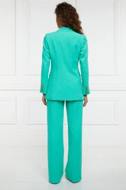 Fashion Double Breasted Blazer (Jade Linen) Women Blazers|Tailoring