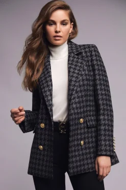 Outlet Double Breasted Blazer (Large Scale Charcoal Houndstooth) Women Blazers|Tailoring